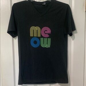 Black V-Neck MEOW T-Shirt with Colorful 'Meow' Design